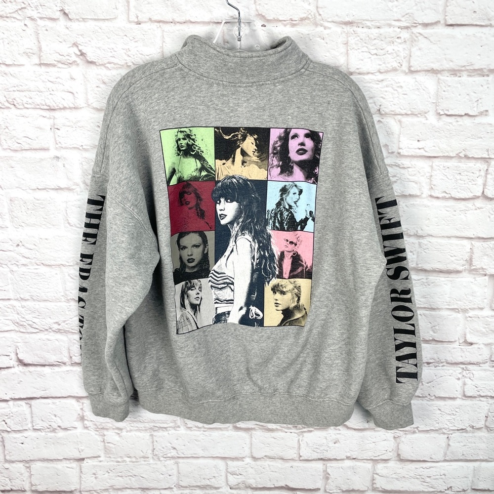 Taylor Swift Eras Tour Quarter Zip Gray Sweater Size M